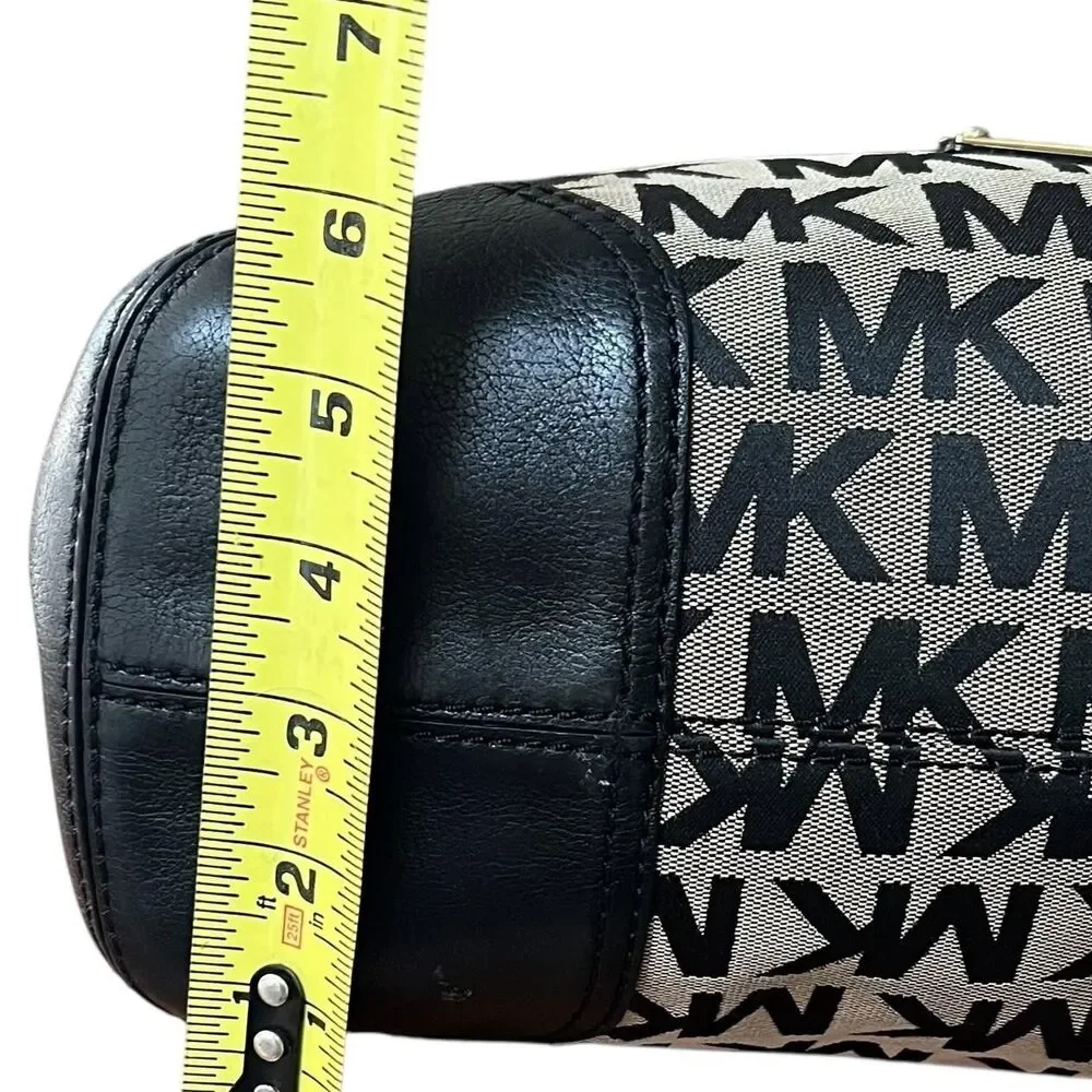 Michael Kors Hobo Bag Womens Large Black Logo Canvas Leather Shoulder Junie